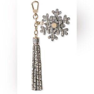 NWT BRAHMIN Snowflake Leather Chrome Melbourne Bag Charm Key Chain Holiday Gift